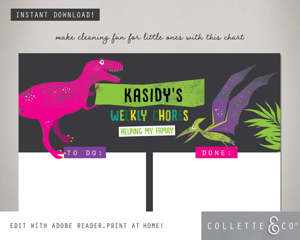 Pink Dinosaur Kids Chore Chart 04
