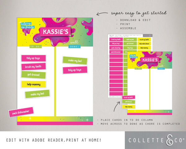 Pink Slime Kids Chore Chart Planner