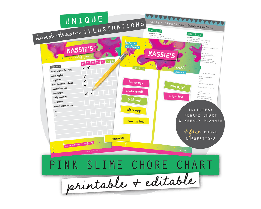 Pink Slime Kids Chore Chart Planner