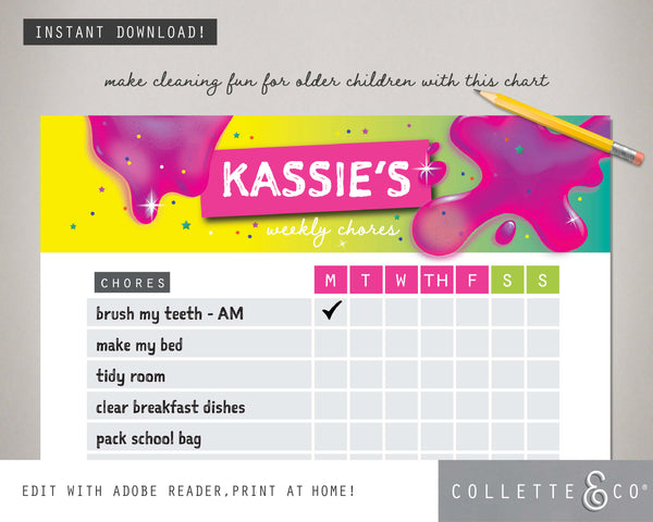 Pink Slime Kids Chore Chart Planner 03