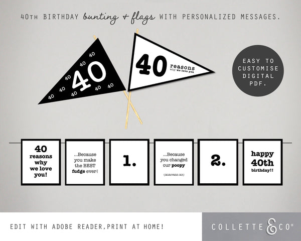 Printable 40th Birthday Bunting