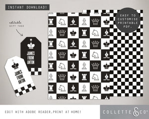 Printable Chess Wrapping Paper & Gift Tag