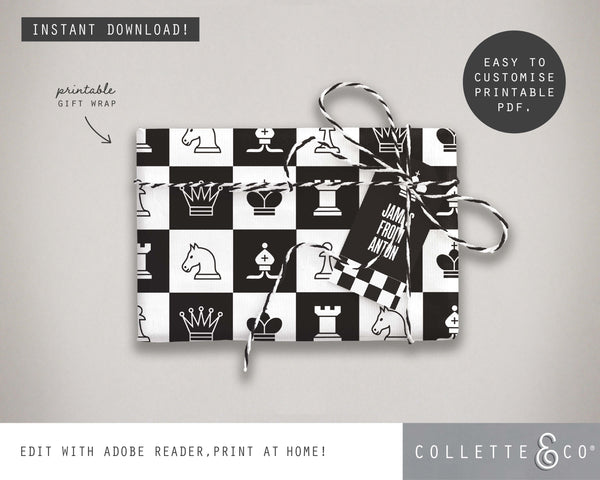 Printable Chess Wrapping Paper & Gift Tag 02