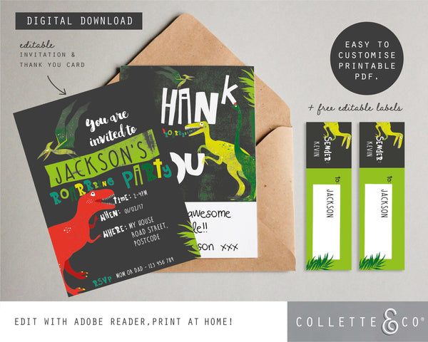 Printable Dinosaur Invitation & Thank You Card