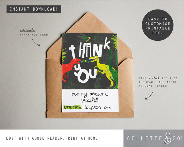 Printable Dinosaur Thank You Card