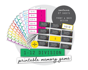 Printable Division Memory Game