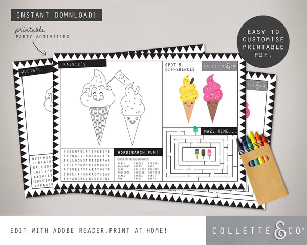 Printable Ice Cream Activity Sheets