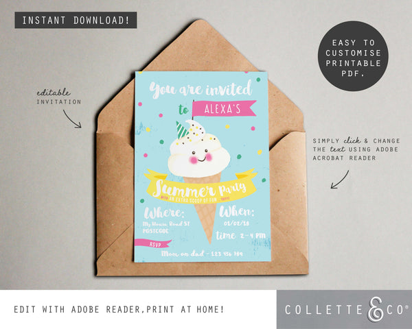 Printable Ice Cream Invitation