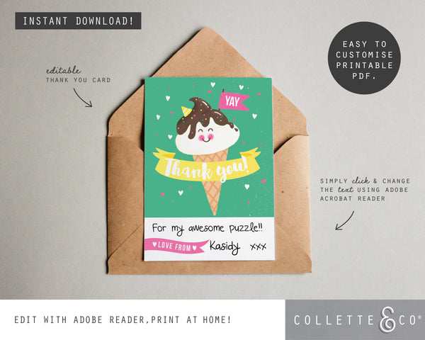 Printable Ice Cream Thank You Card