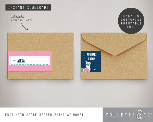 Printable Llama Address Label 02