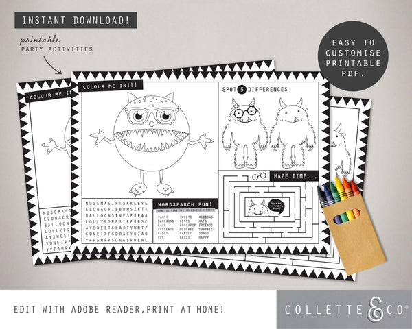 Printable Monster Activity Sheets
