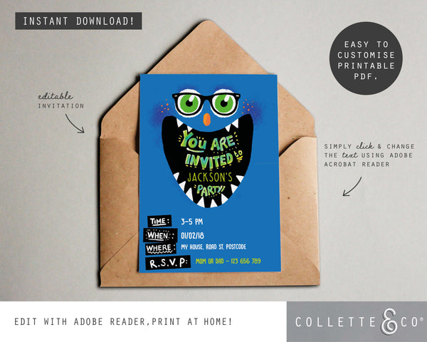 Printable Monster Invitation