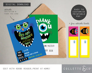 Printable Monster Invitation & Thank You Card