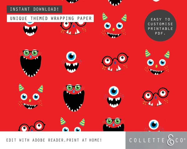 Printable Monster Wrapping Paper 03