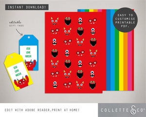 Printable Monster Wrapping Paper & Gift Tag