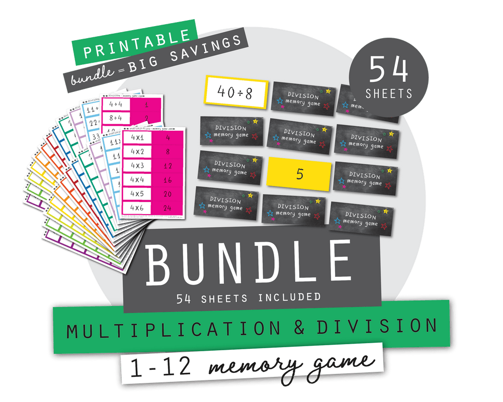 Printable Multiplication and Division Memory Game Bundle