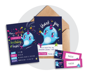 Printable Narwhal Invitation & Thank You Card