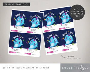 Printable Narwhal Thank You Card 02