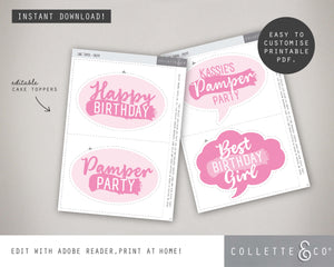 Printable Pamper Party Cake Topper