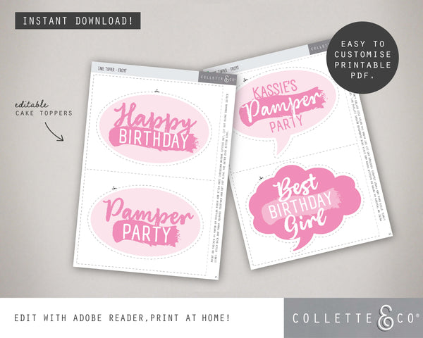 Printable Pamper Party Cake Topper