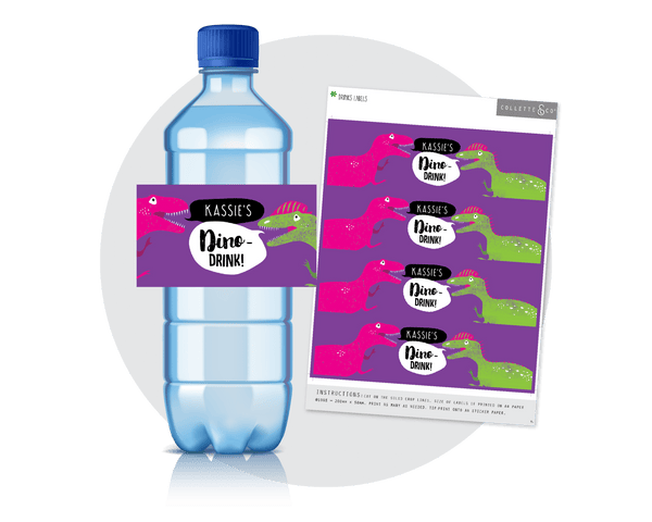 Printable Pink Dinosaur Drinks Label