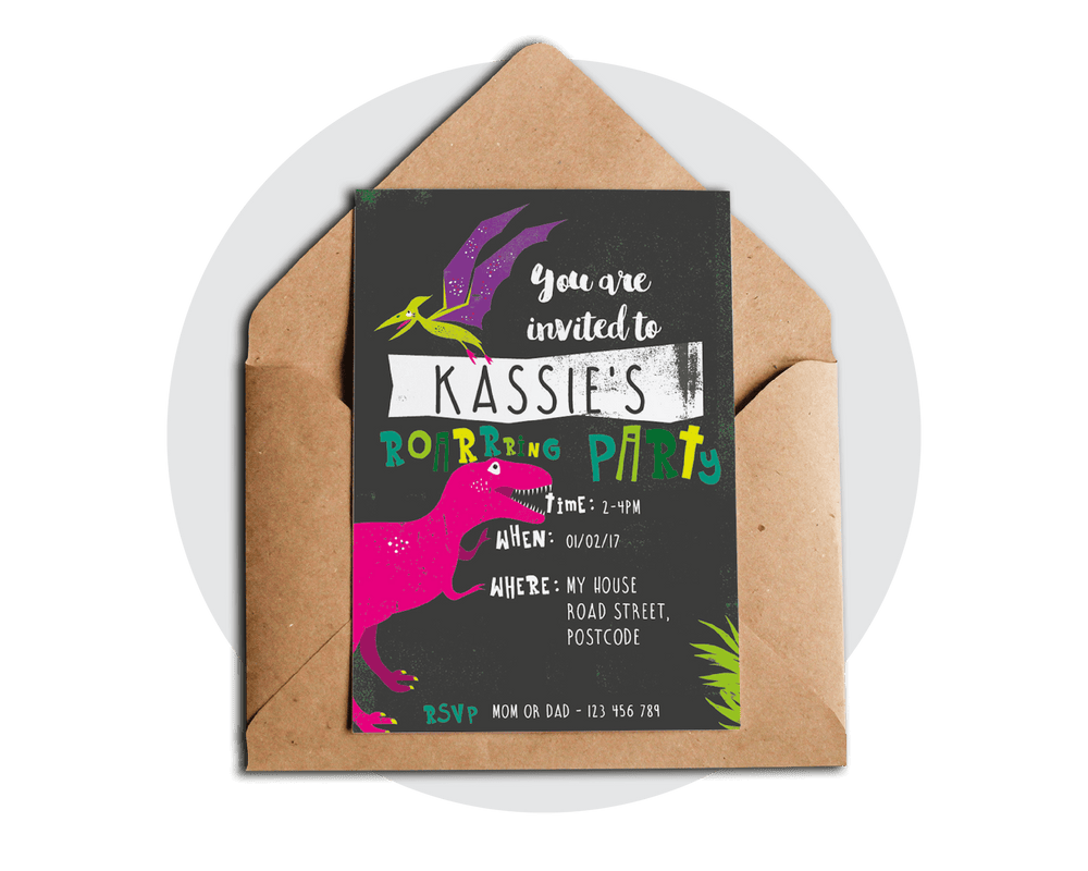 Printable Pink Dinosaur Invitation