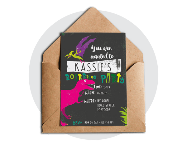 Printable Pink Dinosaur Invitation