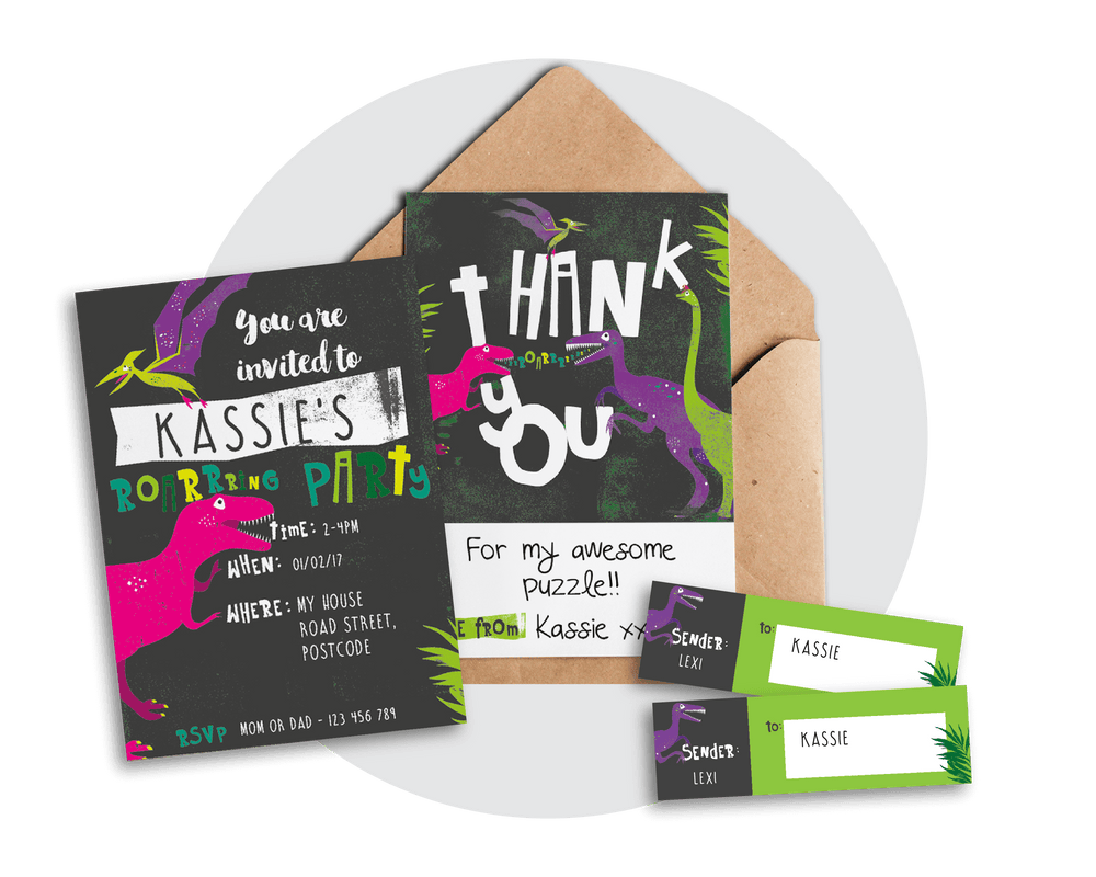 Printable Pink Dinosaur Invitation & Thank You Card