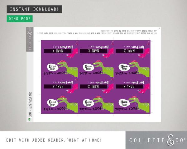 Printable Pink Dinosaur Poop Favour Labels 04