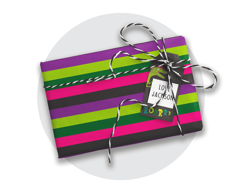 Printable Pink Dinosaur Wrapping Paper & Gift Tag
