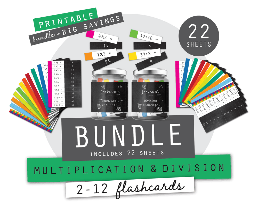 Printable Times Table and Division Flashcards Bundle