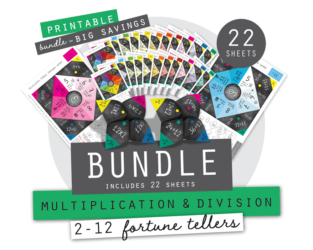 Printable Times Table and Division Origami Fortune Teller Bundle