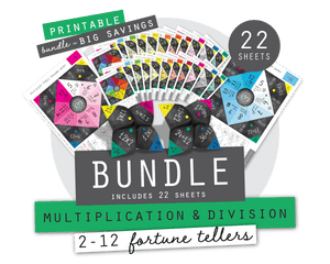 Printable Times Table and Division Origami Fortune Teller Bundle