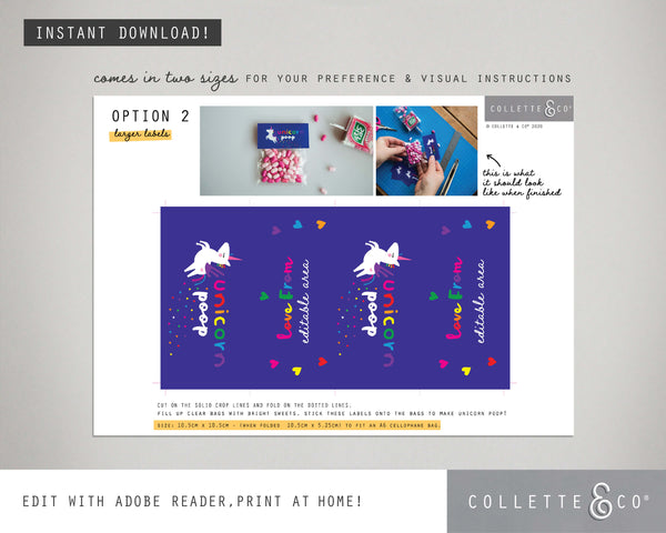 Printable Unicorn Poop Favour Labels Dark 03