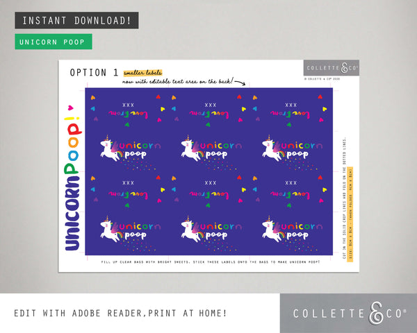 Printable Unicorn Poop Favour Labels Dark 05