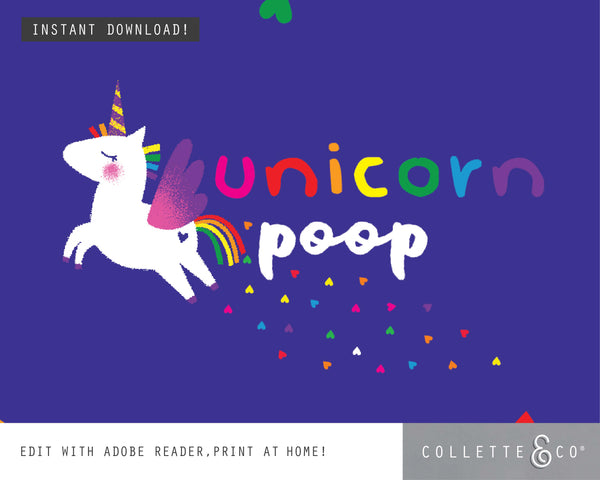 Printable Unicorn Poop Favour Labels Dark 06