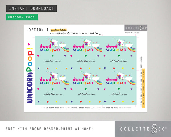 Printable Unicorn Poop Favour Labels Light 02