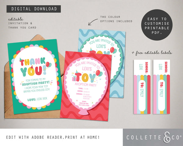Toy Adoption Party Printable Stationery Pack