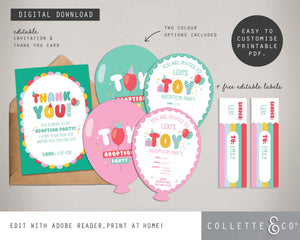 Toy Adoption Party Printable Stationery Pack