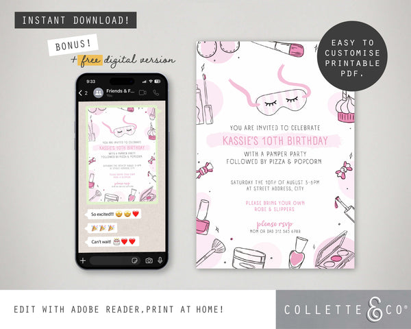 Pamper Party Printable Invitation