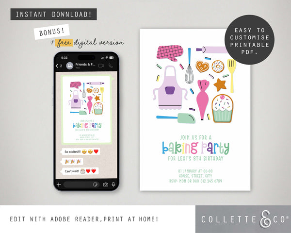 Baking Party Printable Invitation