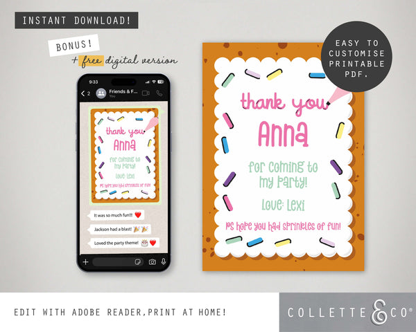 Baking Party Printable Thank You Card