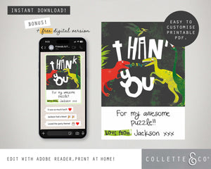 Dinosaur Party Printable Thank You Card
