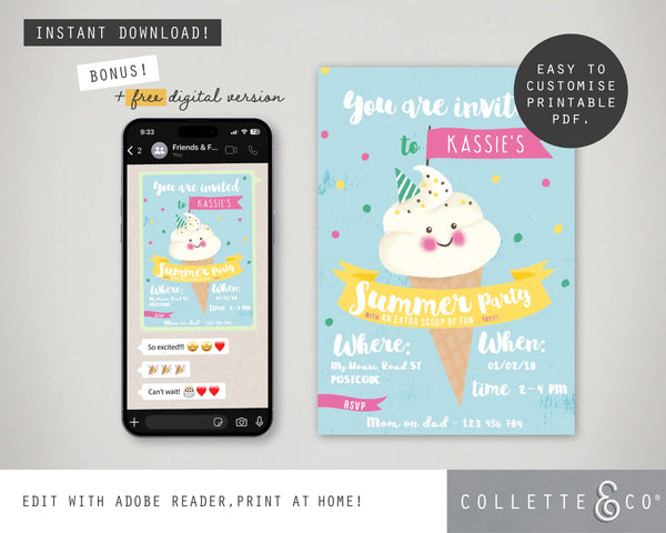 Ice Cream Party Printable Stationery Pack