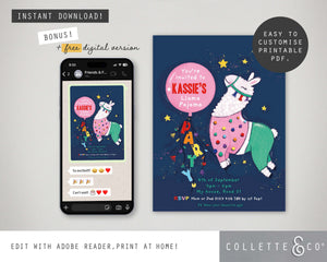 Llama Party Printable Invitation