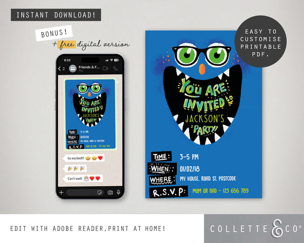Monster Party Printable Invitation