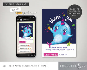 Narwhal Party Printable Stationery Pack