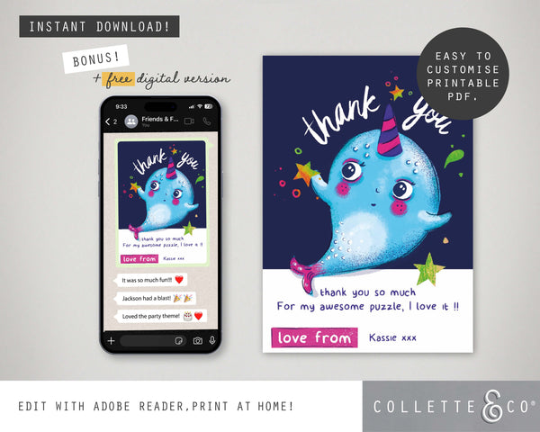 Narwhal Party Printable Stationery Pack