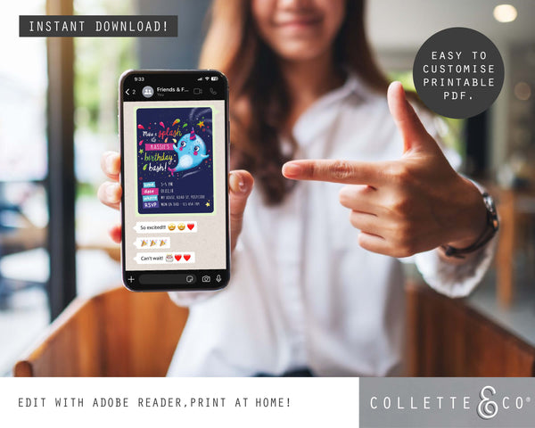 Narwhal Party Printable Invitation