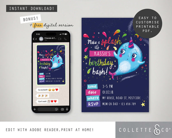 Narwhal Party Printable Stationery Pack